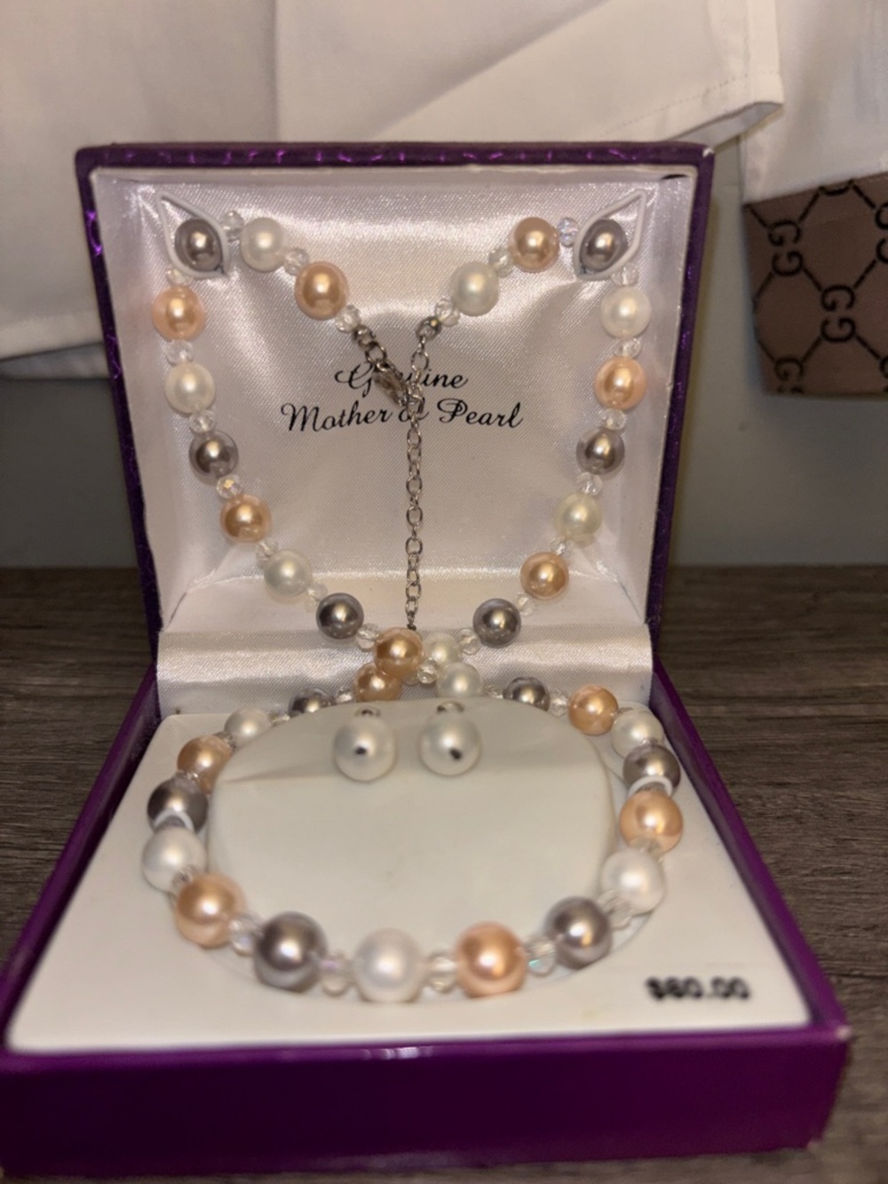 Mother of Pearl Multicolor Pearl Necklace & Bracelet Set